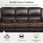Recliner Sofa, 3 Seater Manual Reclining Sofa with 2-Tier Cushion, Reclining Couches for Living Room with Removable Console, Hidden Storage Space, Cup Holders - Brown