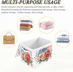 senya July Fourth Baskets Collapsible Storage Bins with Lids, Roses Gypsophila Flag Storage Boxes Clothes Baskets for Organizing