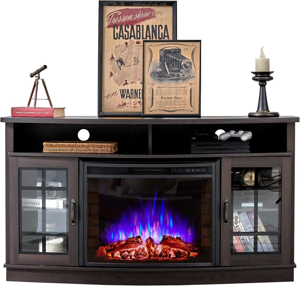 AMERLIFE 59" Curved Fireplace TV Stand with Storage for TVs up to 65'...
