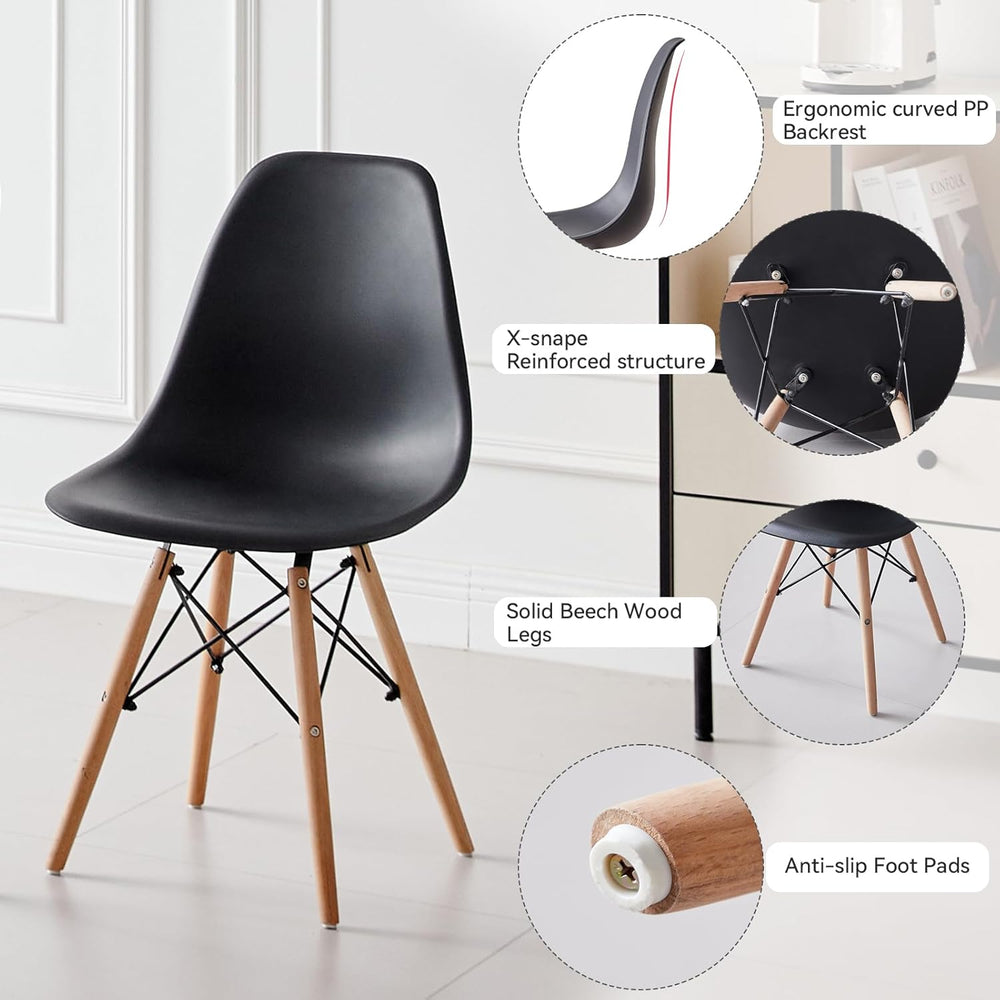 Dining Chairs Set of 4, Modern Plastic Kitchen Chairs with Beech Wood Legs fo...
