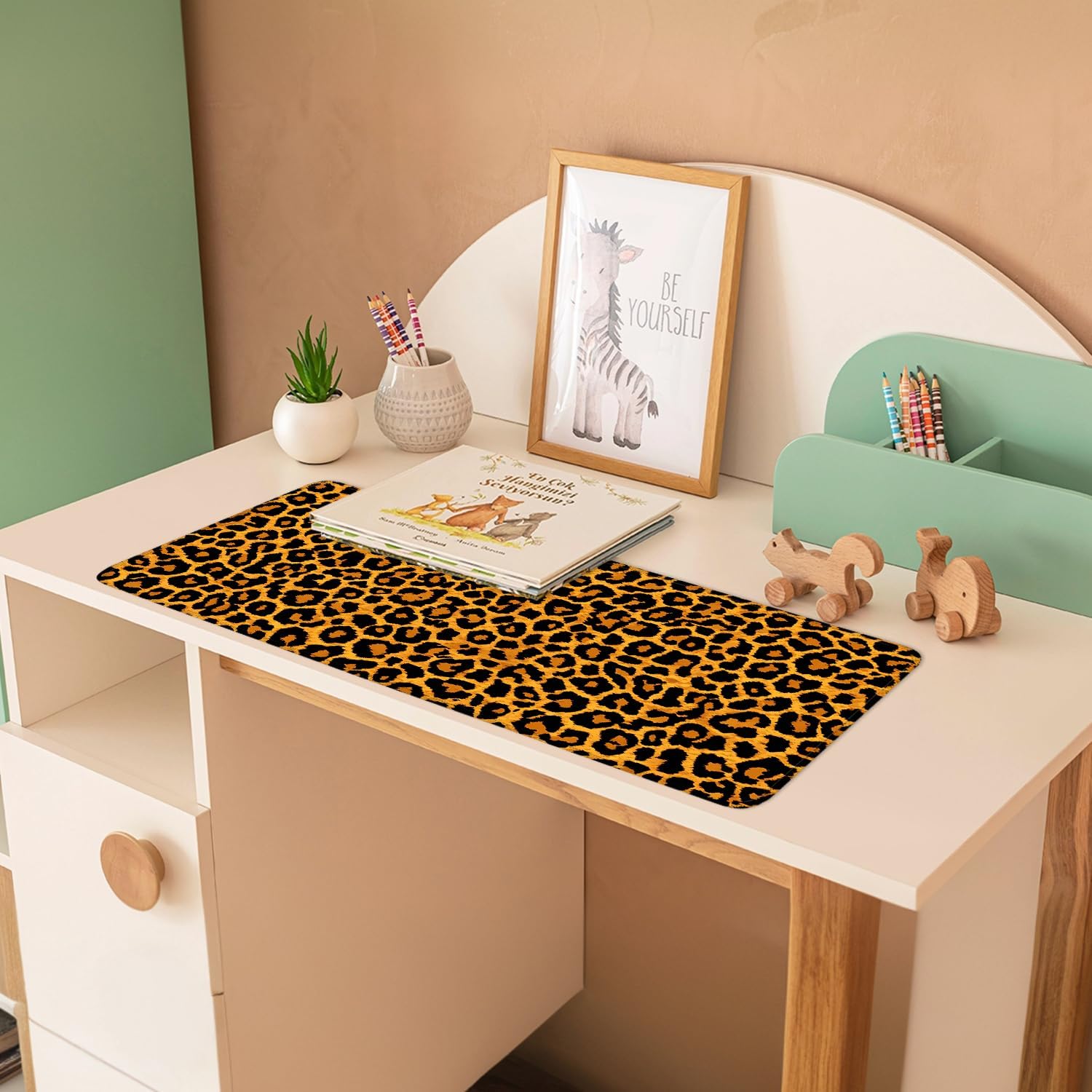 Leopard Print Mouse Pad – Large Extended Desk Mat 31.5 x 11.8 in– Bold Cheetah Animal Pattern, Non-Slip Rubber Base, Waterproof Surface, Fashionable Keyboard & Mouse Pad for Office, Home, or Gaming
