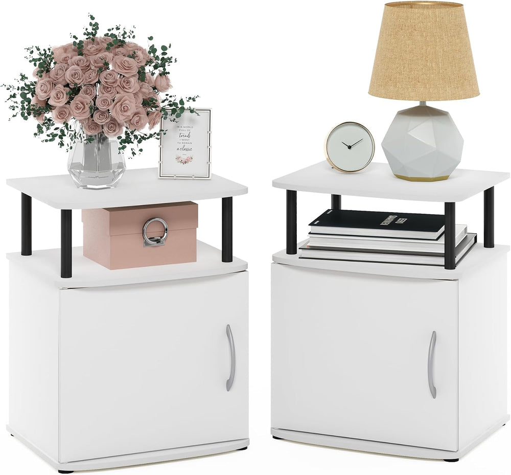 Furinno Jaya Side Table Set of 2, 2-Tier Open Shelf End Table with Door Cabin...