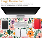 Large Mouse Pad, Floral Garden Desk Mat, Extended Gaming Mouse Pad with Non-Slip Rubber Base, Thick 3mm Smooth Surface Keyboard Mat for Office & Home,35.5 x 15.8 in