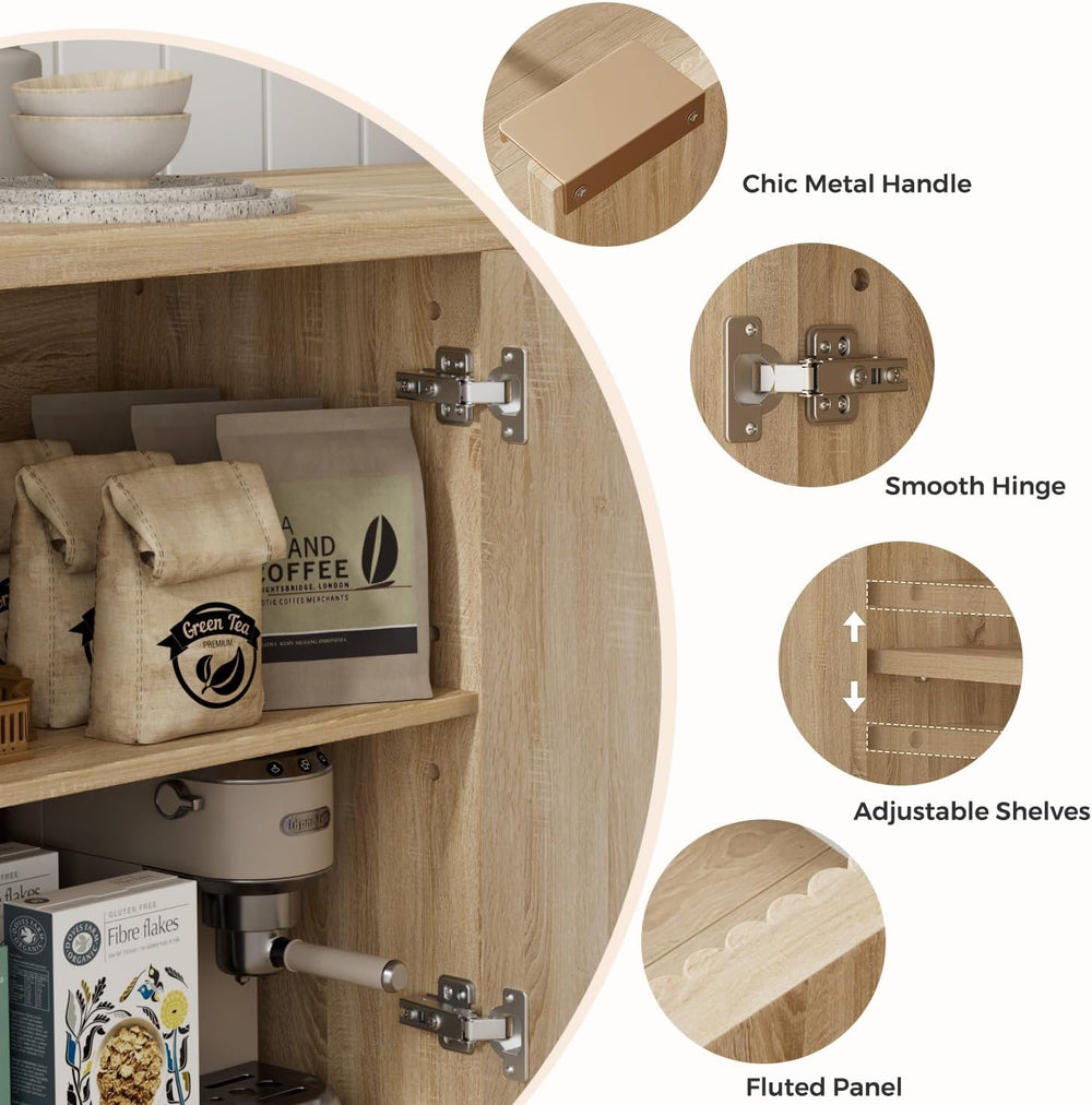 Homleke Buffet Cabinet with Storage, Modern Fluted Accent Sideboard with Door...
