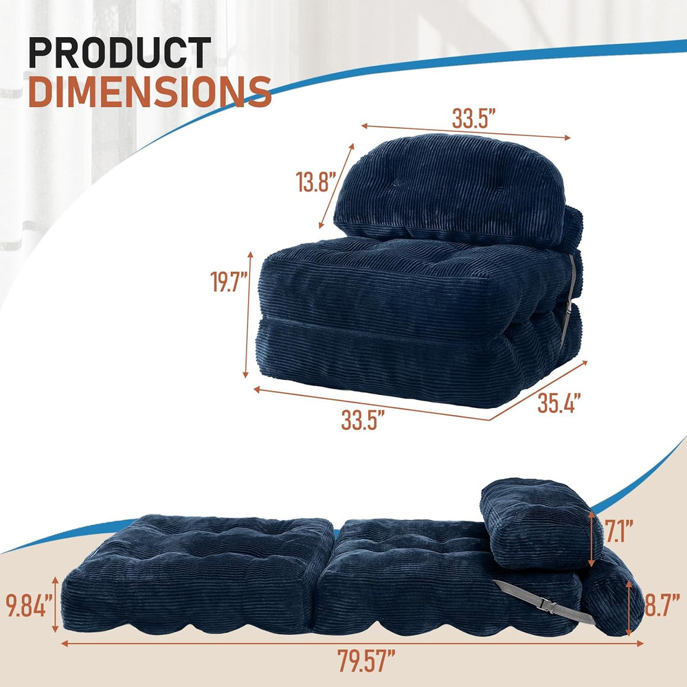 Folding Sofa Bed, Convertible Sleeper Chair with Back Support and Pillow | Fo...
