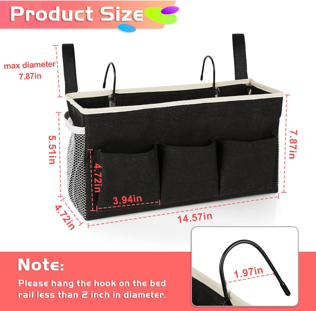 Loghot Bedside Caddy/Bedside Storage Bag Hanging Organizer for Bunk and Hospital Beds,Dorm Rooms Bed Rails,Can be Placed Glasses,Books,Mobile Phones,Keys (New Black)