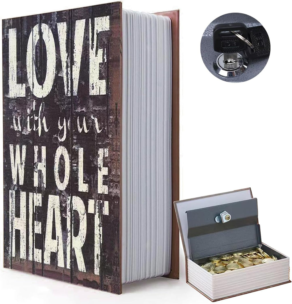 Decorative Book Safe Box with Combination Lock, Vintage Faux Book Hidden Safe for Decoration, Secret Diversion Book Safe Storage Box for Home Office Café Bookshelf （9.5"×6"×2.2"）