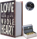 Decorative Book Safe Box with Combination Lock, Vintage Faux Book Hidden Safe for Decoration, Secret Diversion Book Safe Storage Box for Home Office Café Bookshelf （9.5"×6"×2.2"）