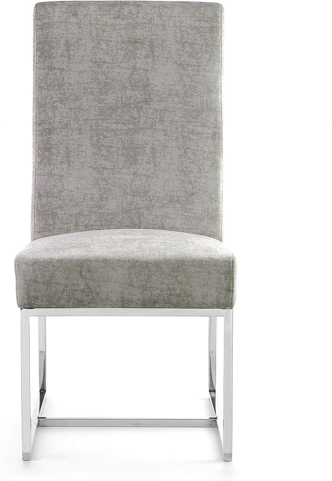 Manhattan Comfort Element Modern Velvet Dining Chairs, High Density Foam, Chrome Finish Stainless Steel Frame, High-Back, Fully Assembled Industrial Chic Accent Furniture, Set of 2, Steel