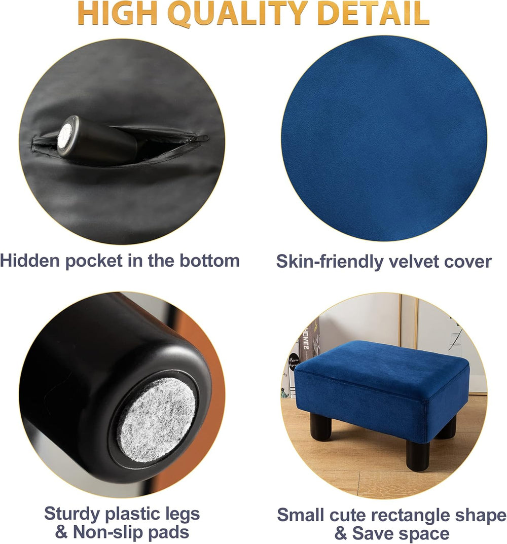 LUE BONA Small Foot Stool, Velvet Fabric Footrest Ottoman Stool with Non-Skid...