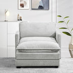 ROWHY Single Armchair with Ottoman, Modern Corduroy Cloud Couch with Convertible Chaise, Upholstered Sofa Set for Living Room, Light Grey
