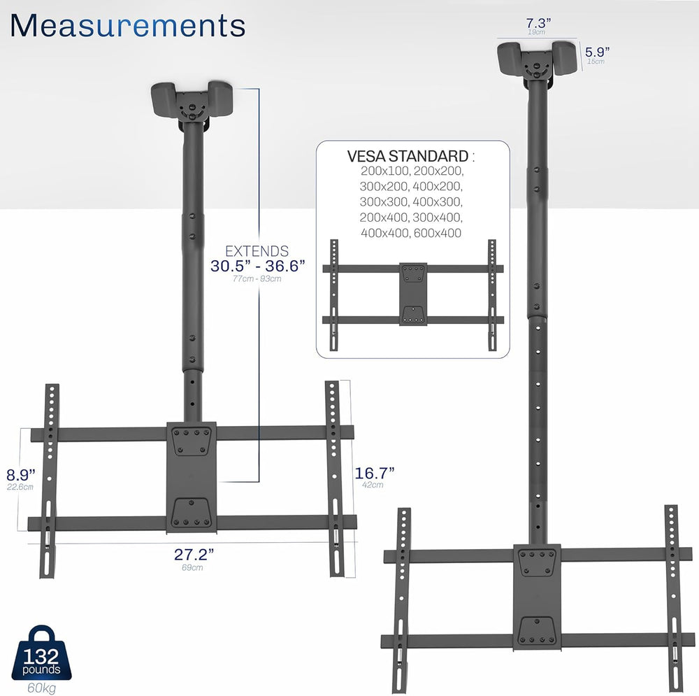 VIVO Black TV Ceiling Mount for 43 to 86 inch Screens, MOUNT-VC86-3 | Full Sw...