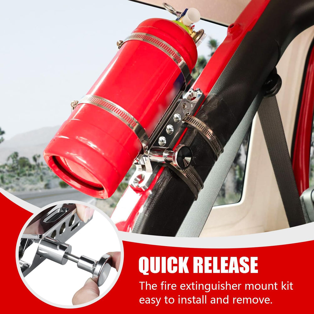 Chrome Quick Release Roll Bar Fire Extinguisher Mount Compatible with for Jee...