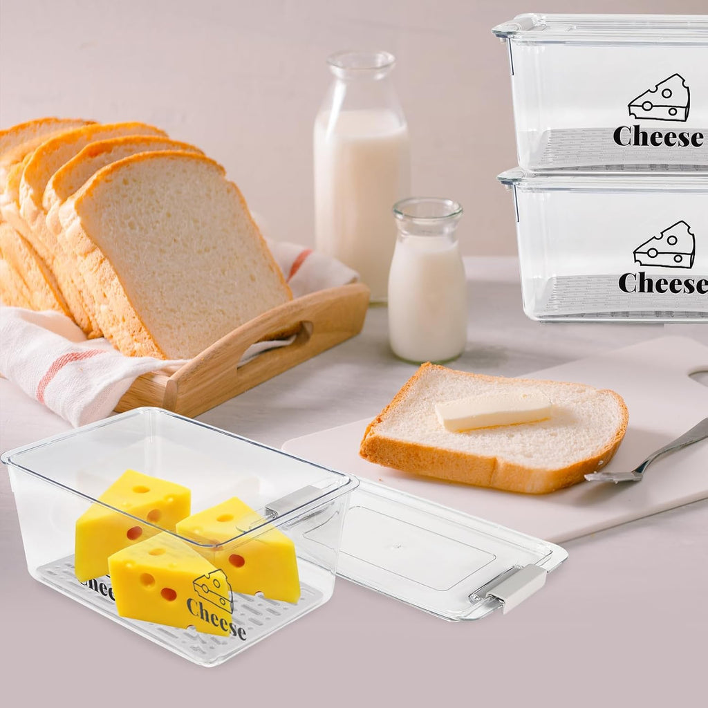 Cheese Holder Food Storage, Airtight Cheese Storage Box with Lid- Non Toxic, Lunch Meat Storage Sandwich Ham Cheeses Salami Sliced Turkey for Refrigerator to Keep Food Fresh,Clear-3Pack
