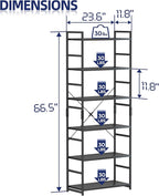 NUMENN 6 Tier Bookshelf, Tall Bookcase Shelf Storage Organizer, Modern Book Shelf for Bedroom, Living Room and Home Office, Black