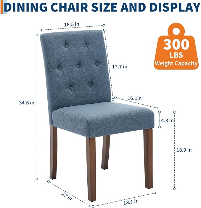 Upholstered Dining Chairs Set of 2, Modern Fabric Kitchen Side Chairs with St...