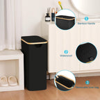 efluky Slim Laundry Basket with Lid, Narrow Laundry Hamper with Removable Bag, Skinny Dirty Clothes Basket with Bamboo Handles for Bathroom, Bedroom & Laundry Room, 65L Black