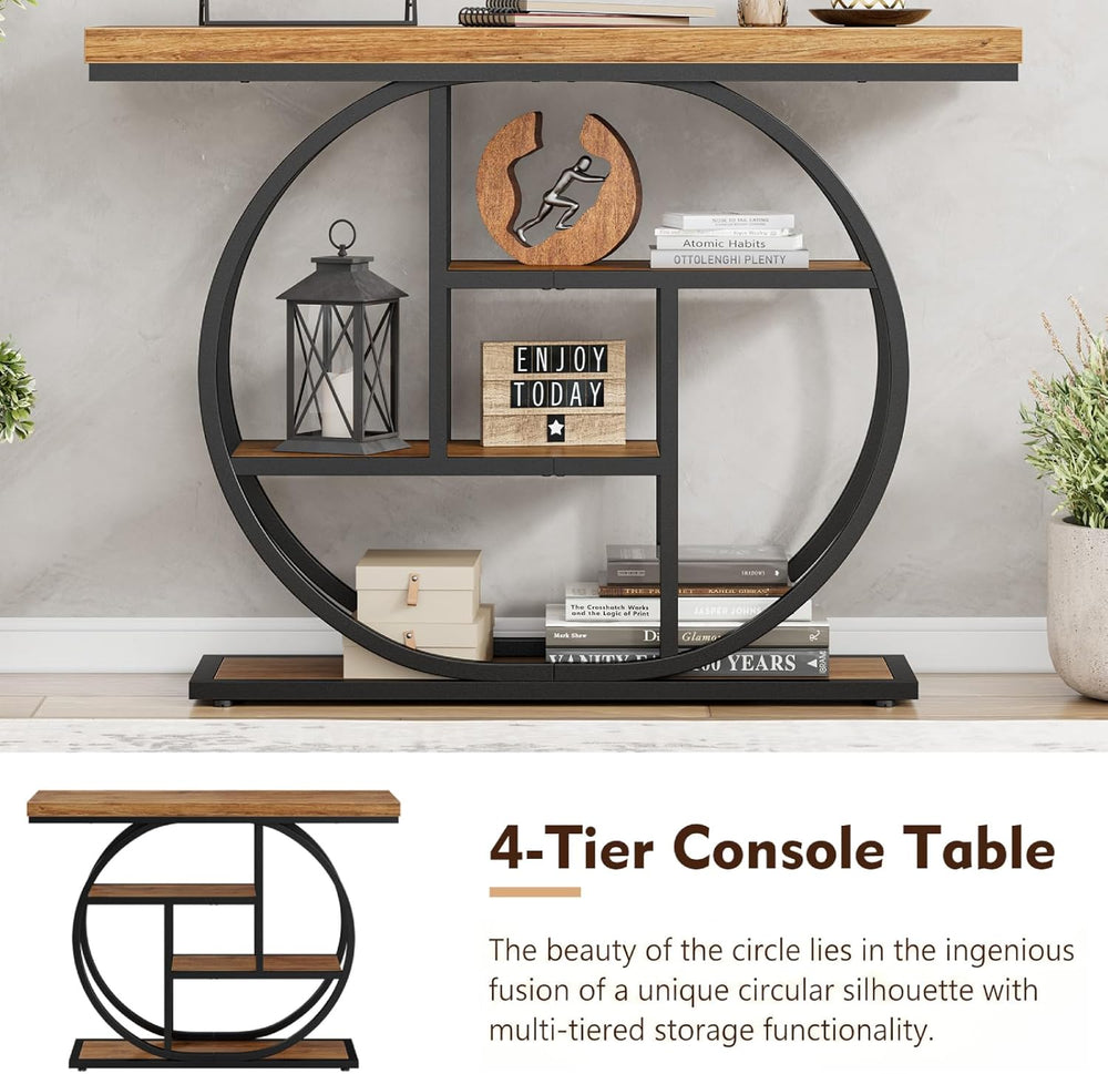 Nuturelly 41.3" Console Table, 4-Tier Sofa Table for Hallway, Rustic Bro...