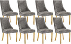 Dining Room Chairs Set of 8，Modern Channel Tufted Upholstered Dining Chairs with Golden Stainless Steel Legs, Comfortable Chenille Fabric Kitchen Chairs for Dining Room (Grey, 8pc)