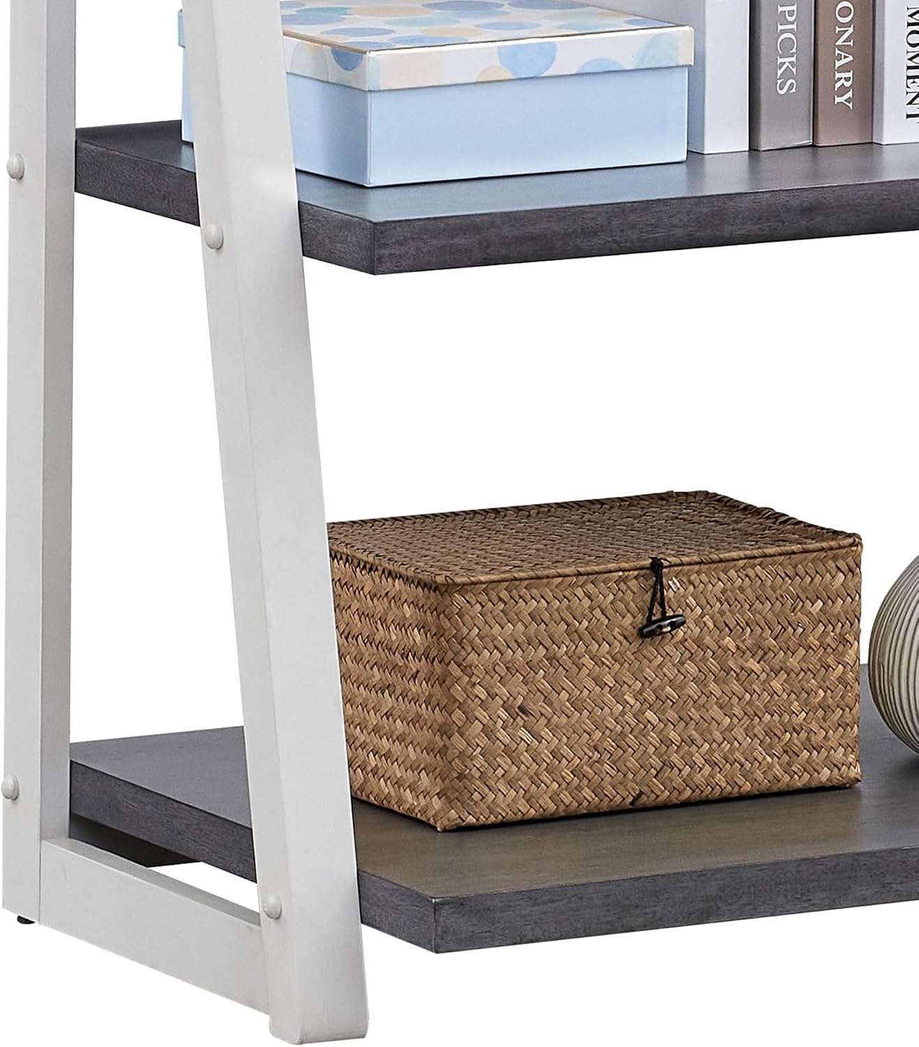 roomfitters 5-Tier Shelves, Modern A-Frame Ladder Bookshelf, Wooden Leaning Decorative Storage Display Rack, Grey and White
