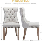 Dining Chairs Set of 2, Upholstered Tufted Linen Fabric Dining Room Chairs with High Back, Nailhead Trim and Solid Wood Legs, Modern Dining Chair for Dining Room, Kitchen(Beige)