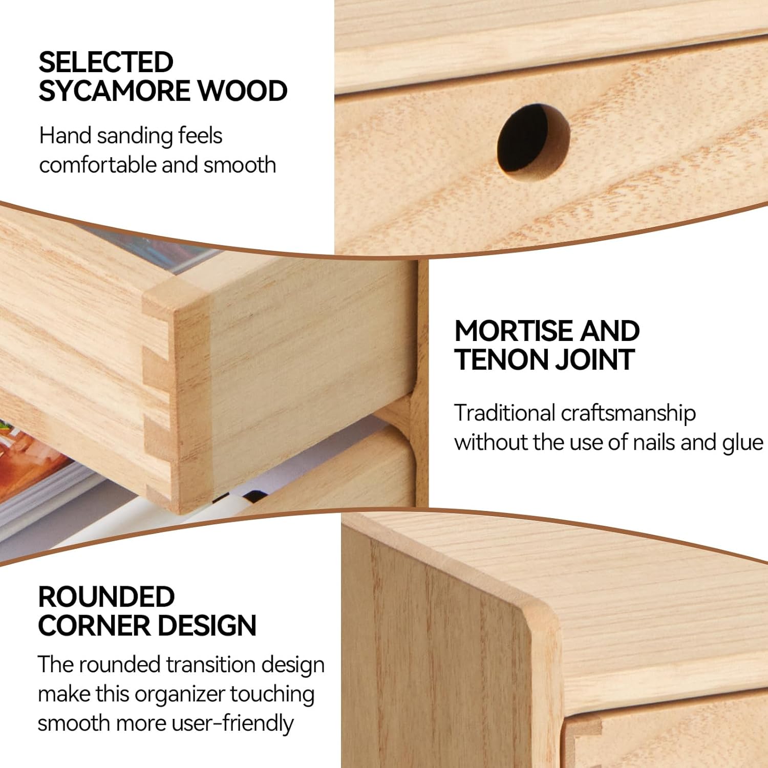 KIRIGEN Wood Organizer Shelf with 3 Drawers for Home Kicthen Decor Office Supplies Desktop Cabinet for Drawer Organizer - Desk Accessories Storage Box -Countertop Shelf Natural（DT2D3C-NA）