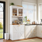 Farmhouse Kitchen Pantry Cabinet Set of 2, 71-Inch Tall Storage Cabinet with Glass Doors, Coffee Bar Hutch with Microwave Stand and Adjustable Shelves for Kitchen, Dining Room, Living Room, White