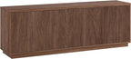 Henn&Hart Fluted TV Stand for TVs up to 75" with 2 Concealed Ribbed Storage Cabinets and Adjustable Shelves for Living Room, Family Room, or Office, Medium Walnut