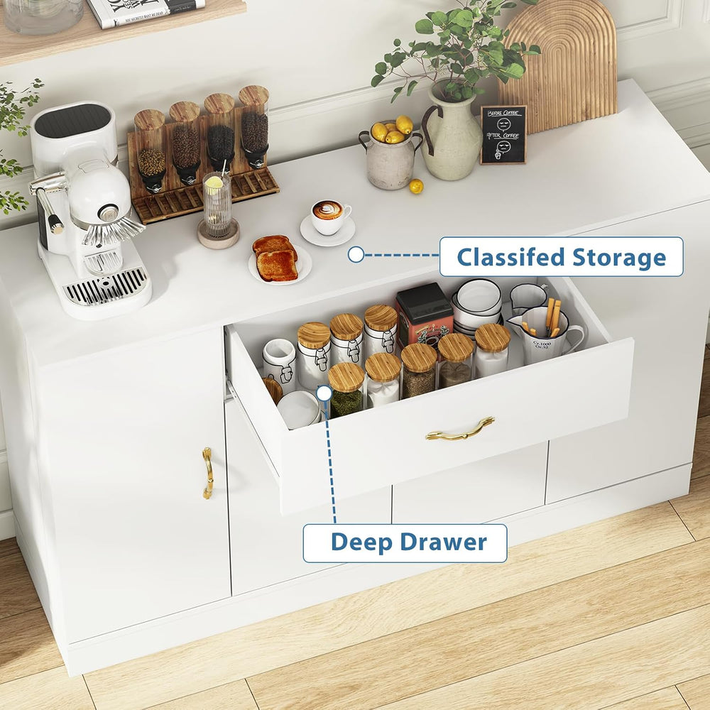 55" Kitchen Pantry Cabinet, Large Storage Cupboard with Doors and Shelve...