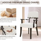 Modern Wood Dining Chairs with Arms Set of 6, Velvet Upholstered Kitchen Chairs with Open Curved Backrest & Black Hardwood Legs, Accent Chairs 350 LBS Capacity, White