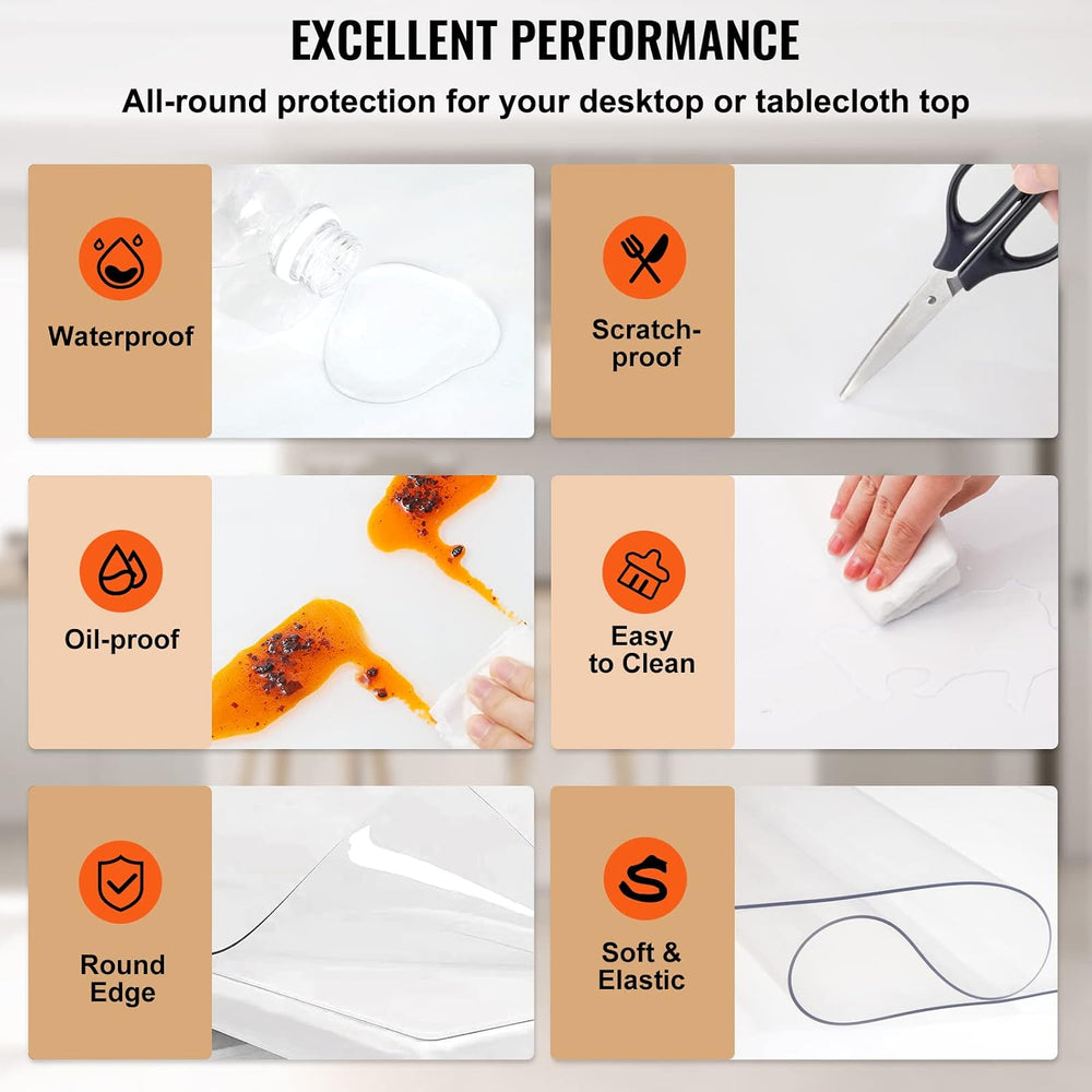VEVOR Plastic Table Cover, 96 x 46 Inch 2.0mm, PVC Thick Clear Desk Protector...