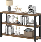 EXCEFUR Industrial Sofa Console Table, Entryway Table with 3 Tier Wood Storage Shelves, Foyer Table for Living Room Hallway Behind Couch, Rustic Brown