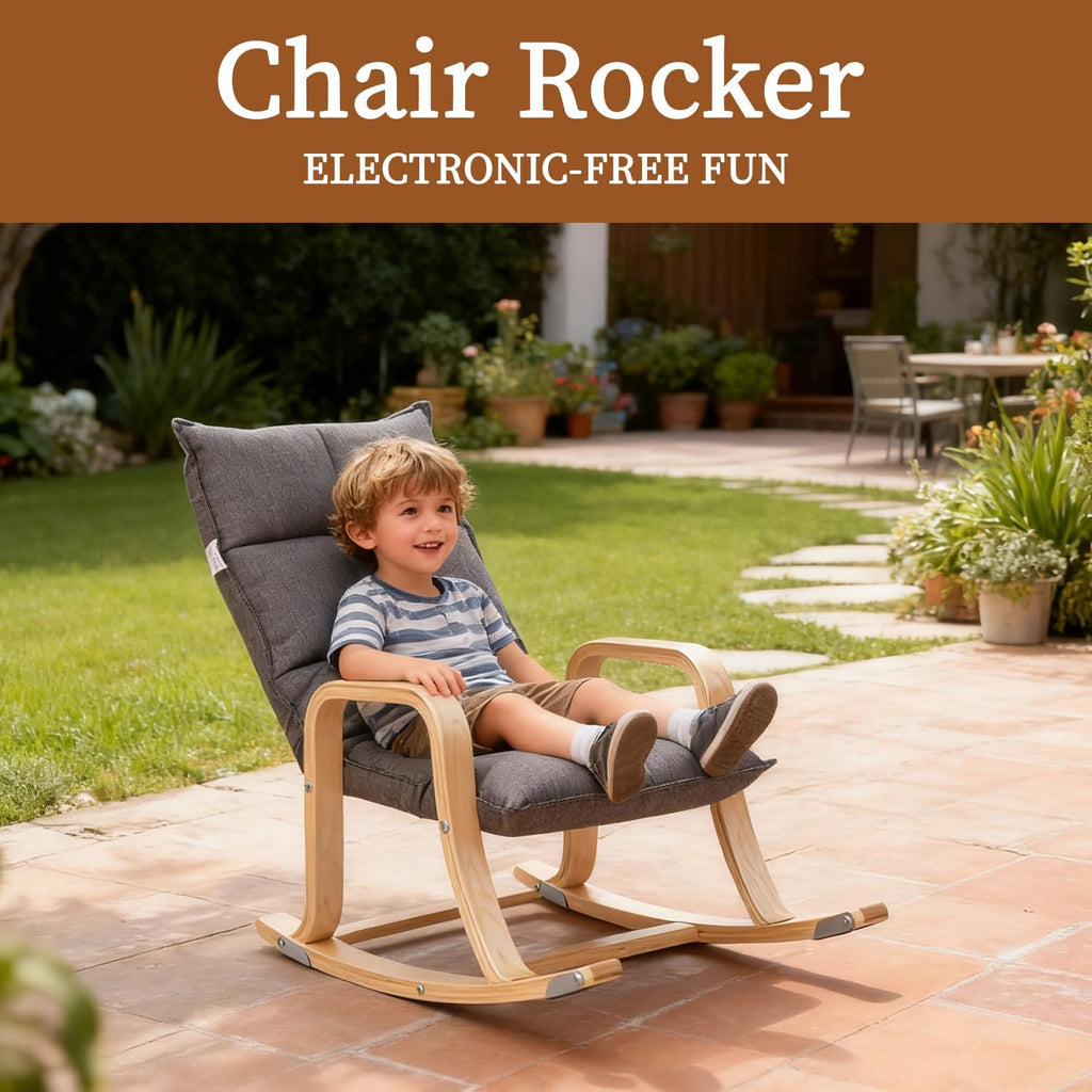 Swegrow Kids' Recliners，Rocker and Stationary Options, Sensory Rocking Chair for Kids & Toddlers，Versatile Floor Chair with Soft Fabric and Stability for Playroom, Bedroom, or Nursery (Gray)