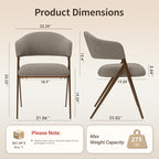 Dining Room Chairs Set of 2, Upholstered Dining Room Chairs, Mid Century Fabric Kitchen Chairs with Curved Backrest and Metal Legs, Taupe