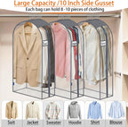 Clear Garment Bags for Hanging Clothes 10" Side Gusset, Suit Bags for Closet Storage, Suit Cover for Shirts Coats Dresses (24"X42"X10" 3Pack)