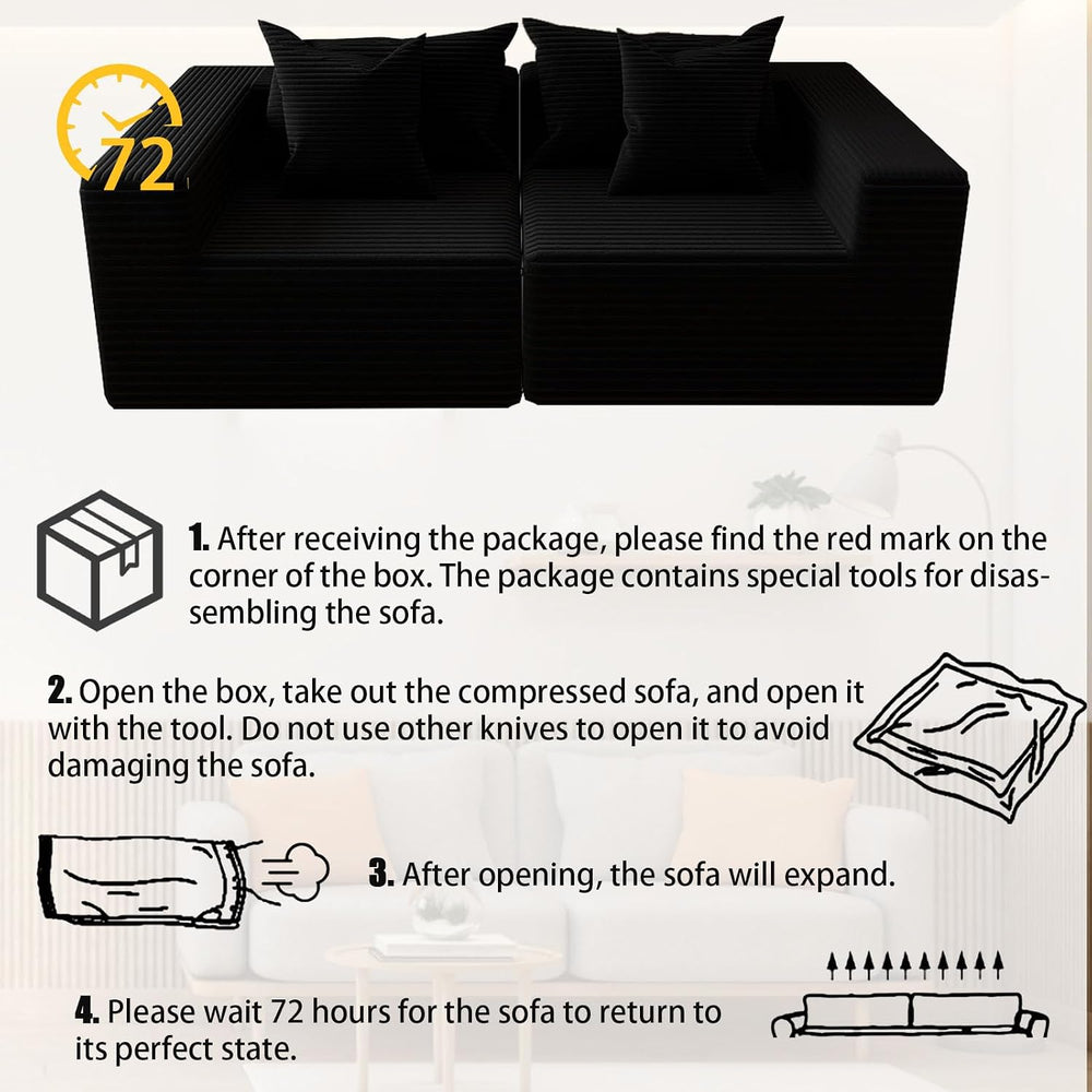 Oversized Cloud Couch Ottoman, Frameless Wide-Wale Corduroy Footrest for Livi...