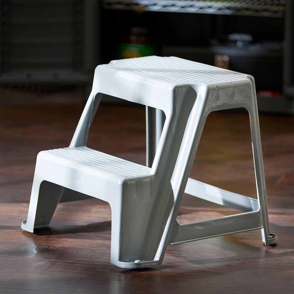 Gracious Living 16-Inch Tall Plastic 2-Step Stool, Gray, 4 Pack | Portable Du...