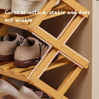2-10 Tiers No-Assembly Bamboo Rack, No-Tool Assembly, Foldable Storage Shelf, Vertical Shoe Organizer for Small Spaces, The 9-Tier No-Assembly Bamboo Rack (Natural,9 Tier)