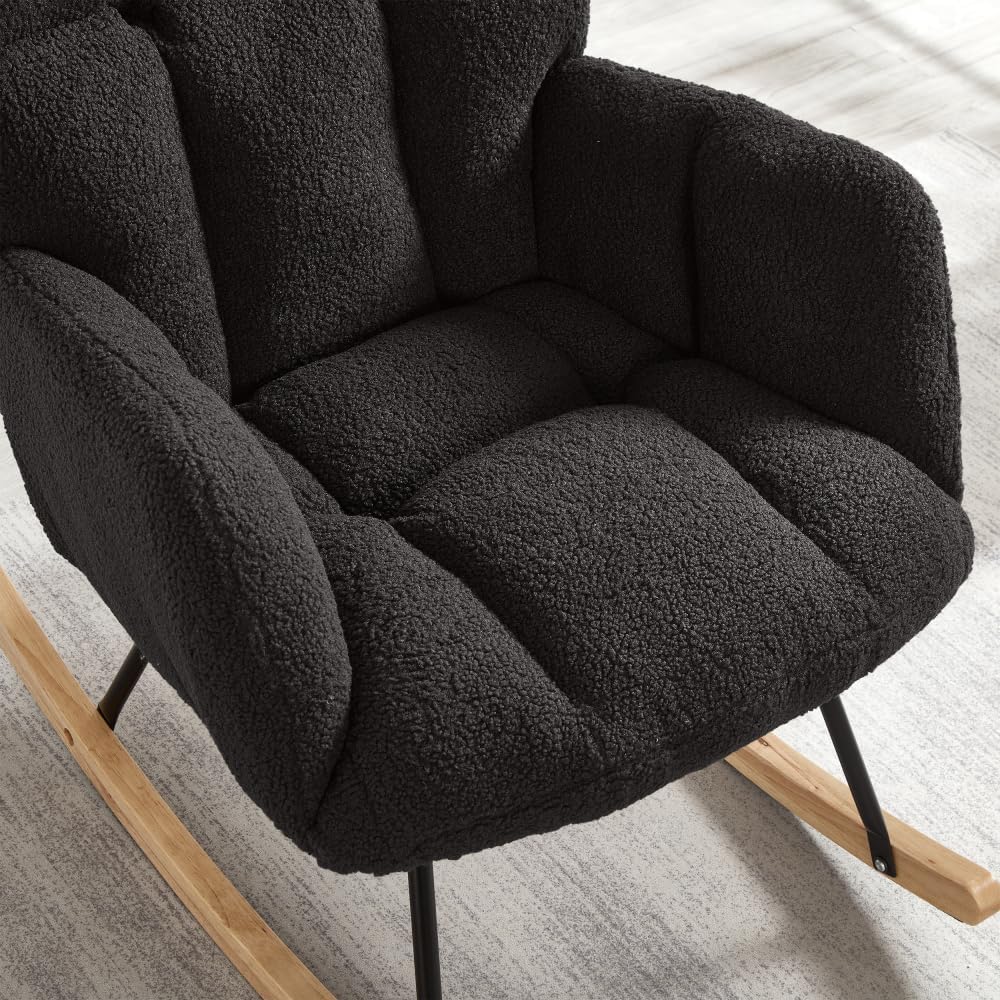 Tufted Upholstered Teddy Fabric Rocking Chair with Metal Frame Accent Chair I...
