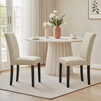 VECELO Upholstered Dining Chairs Set of 4, Modern Fabric and Solid Wood Legs & High Back for Kitchen/Living Room- Beige
