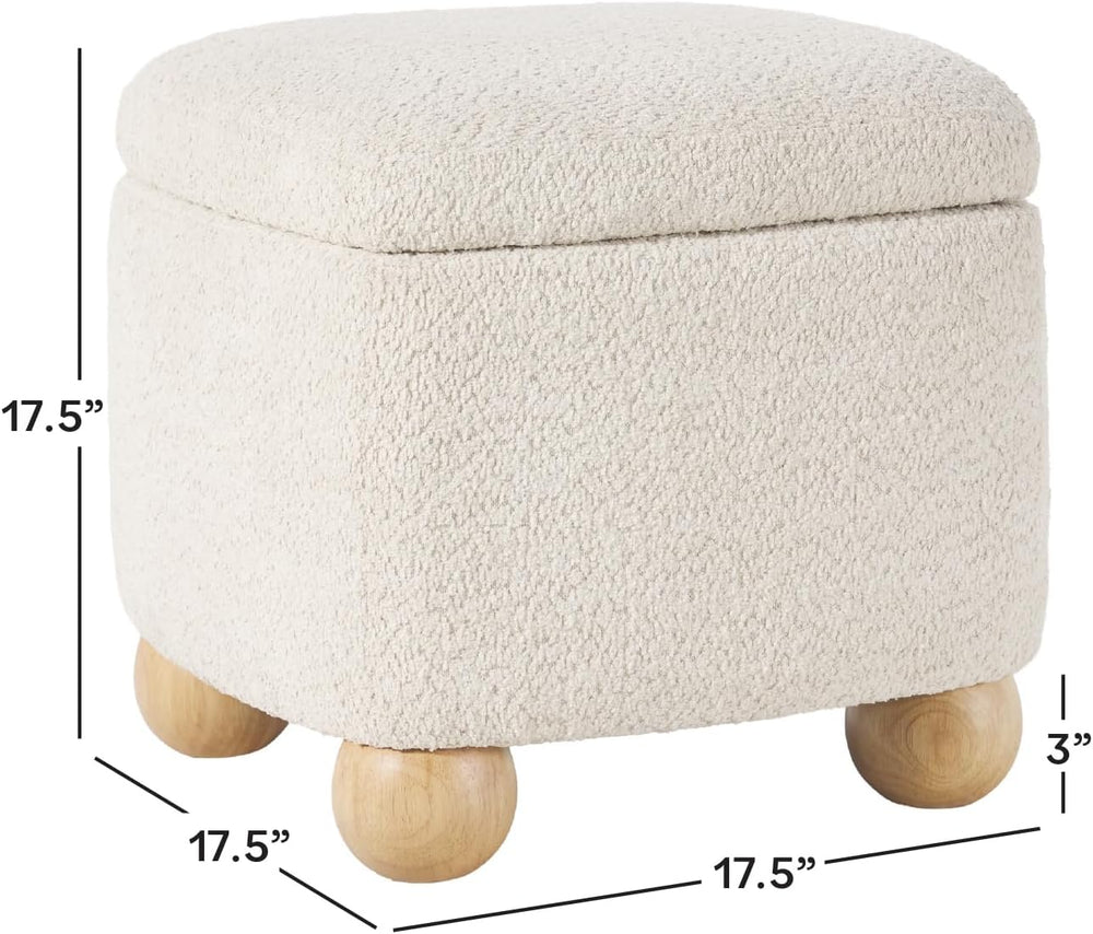 Walker Edison Linley Contemporary Small Storage Bouclé Ottoman with Wood Legs...