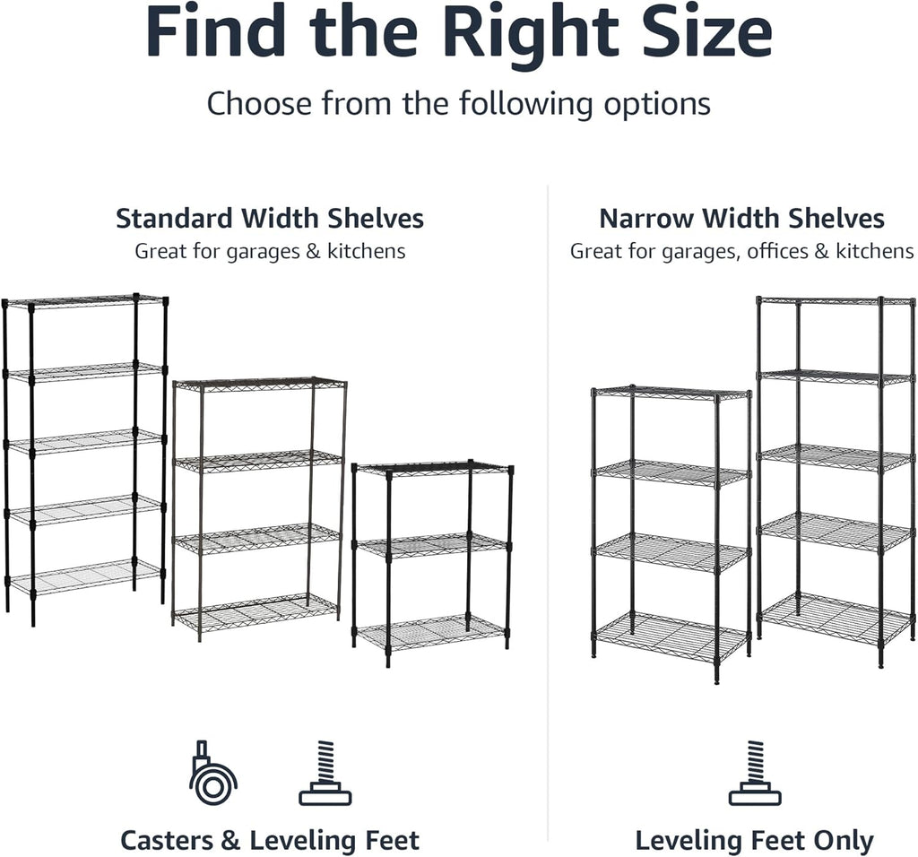 Amazon Basics 3-Shelf Adjustable Heavy Duty Steel Wire Rack Storage Shelving Organizer for Kitchen, Garage, 23.2" L x 13.4" W x 30" H, Black