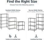 Amazon Basics 5-Shelf Adjustable, Heavy Duty Storage Shelving Unit on 4'' Wheel Casters, Metal Organizer Wire Rack, 30" L x 14" W x 64.75" H, Black