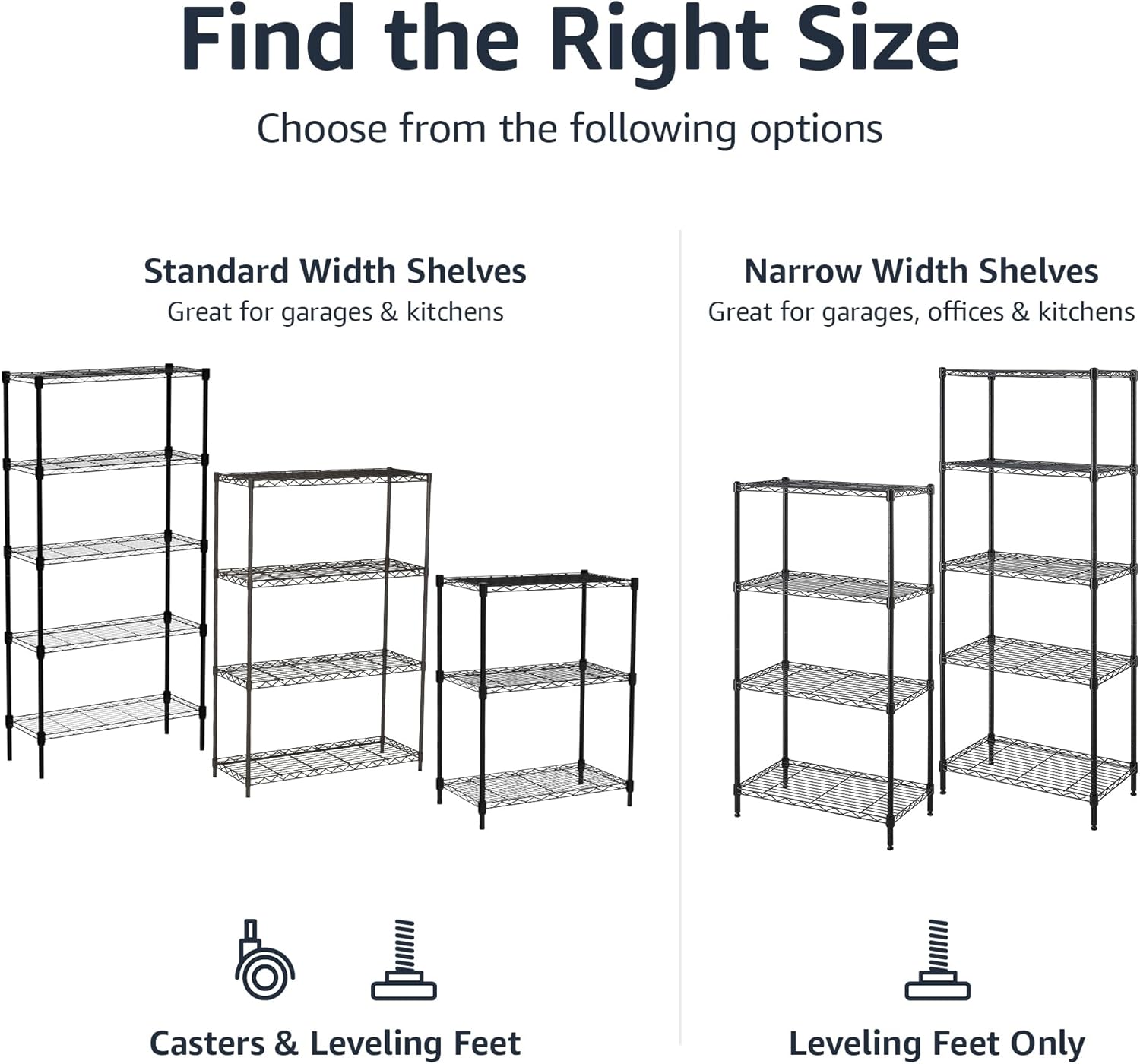 Amazon Basics 4-Shelf Adjustable, Heavy Duty Storage Shelving Unit on 3'' Wheel Casters, Metal Organizer Wire Rack, 36" L x 14" W x 57.75" H, Black