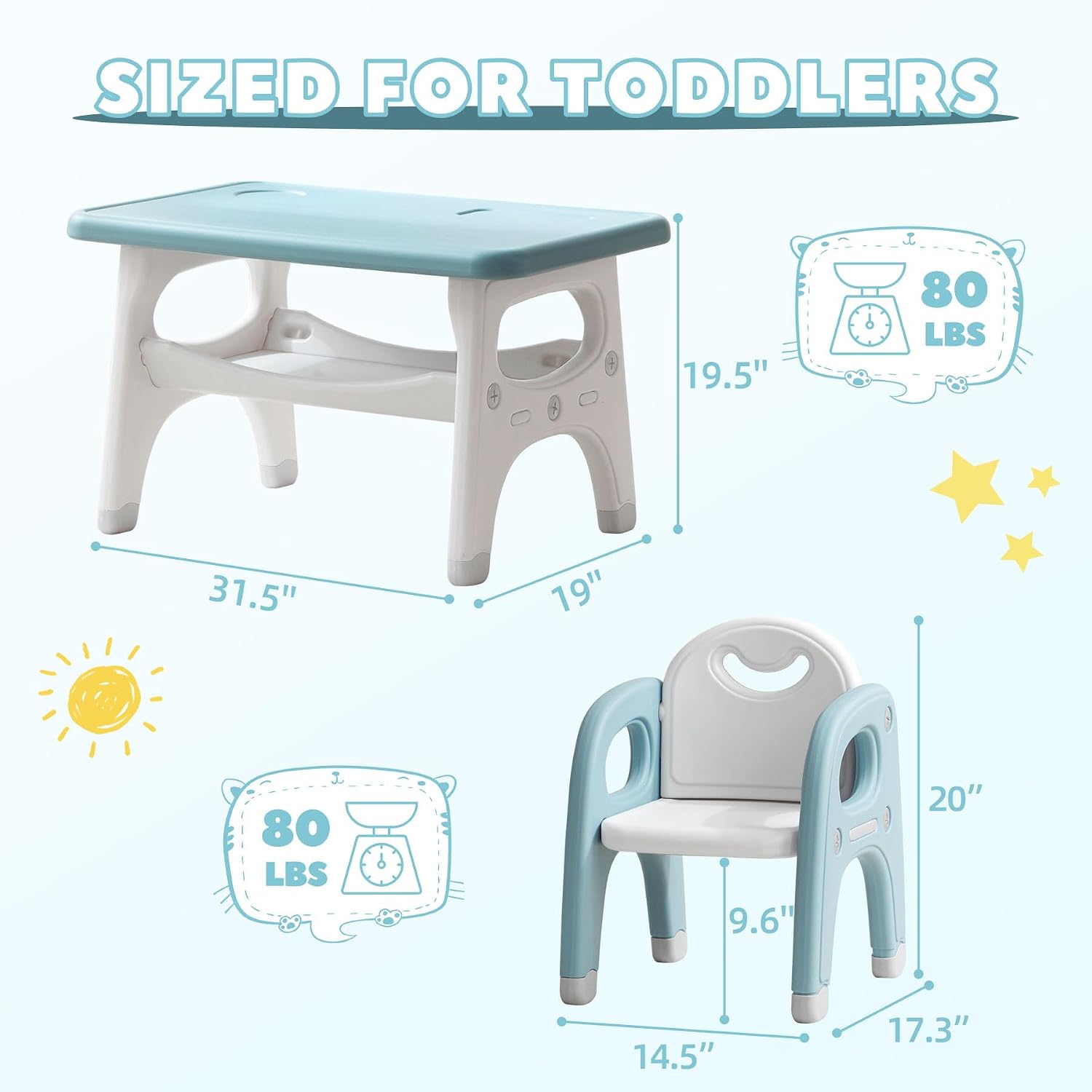 GITAWUSA Kids Table and 2 Chairs Set, Large Built-in Storage, Montessori Toddlers Table and Chairs Set, Kids Activity Table for Drawing Dining Playing, CPSC & ASTM Approved, Blue