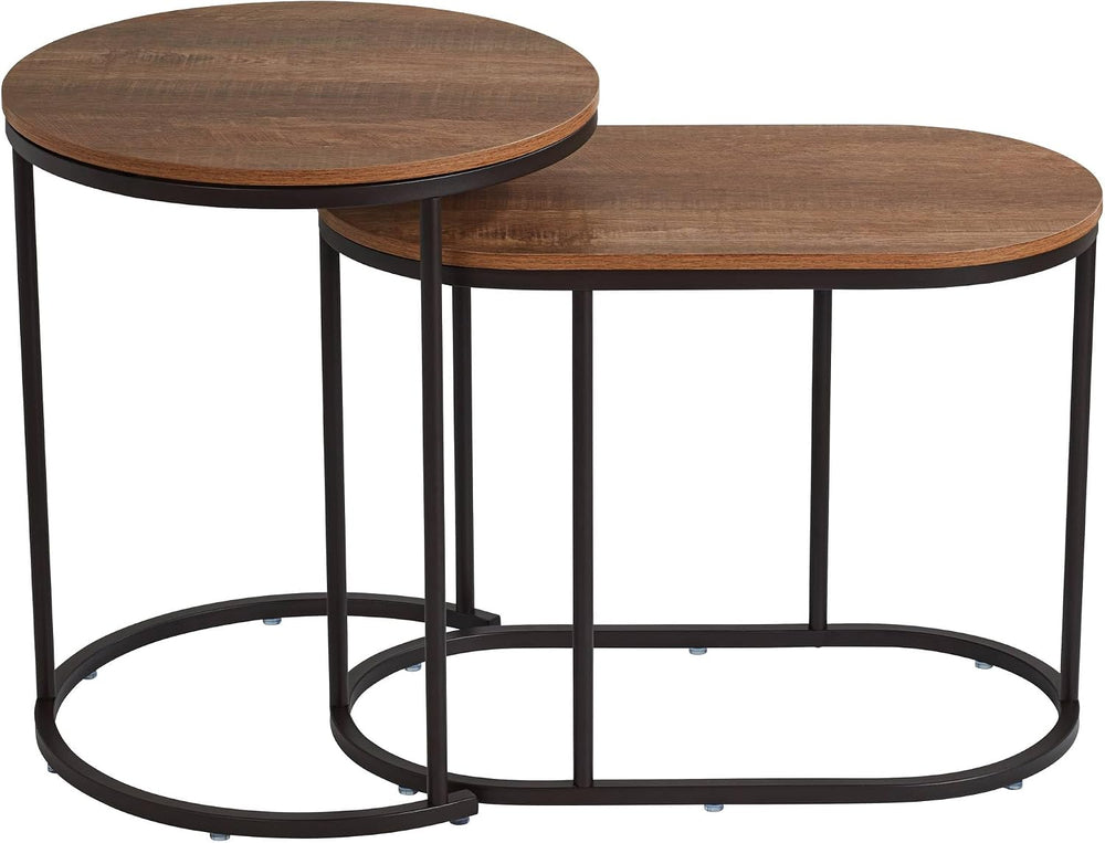 Studio 55D Santa Maria Modern Industrial Set of 2 Small Walnut Round Circle O...