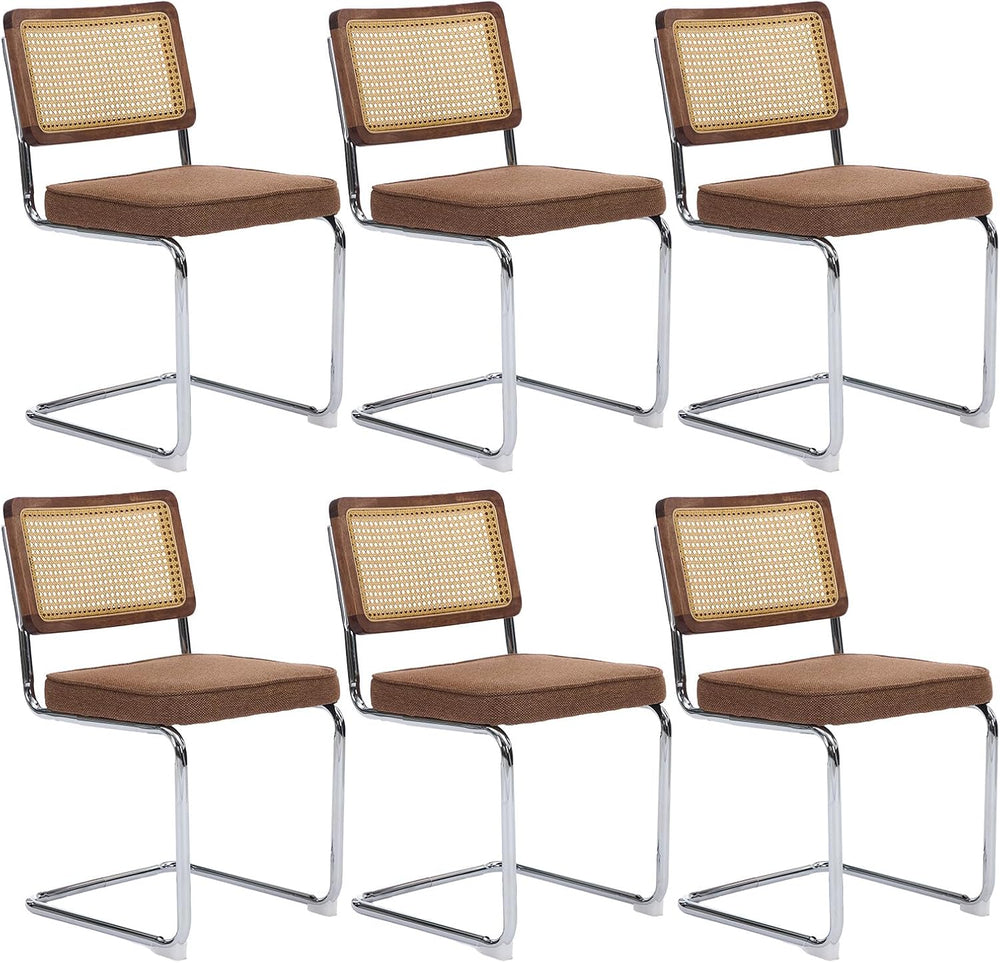 Rattan Dining Chairs Set of 6,Upholstered Mid-Century Modern Dining Room Chai...