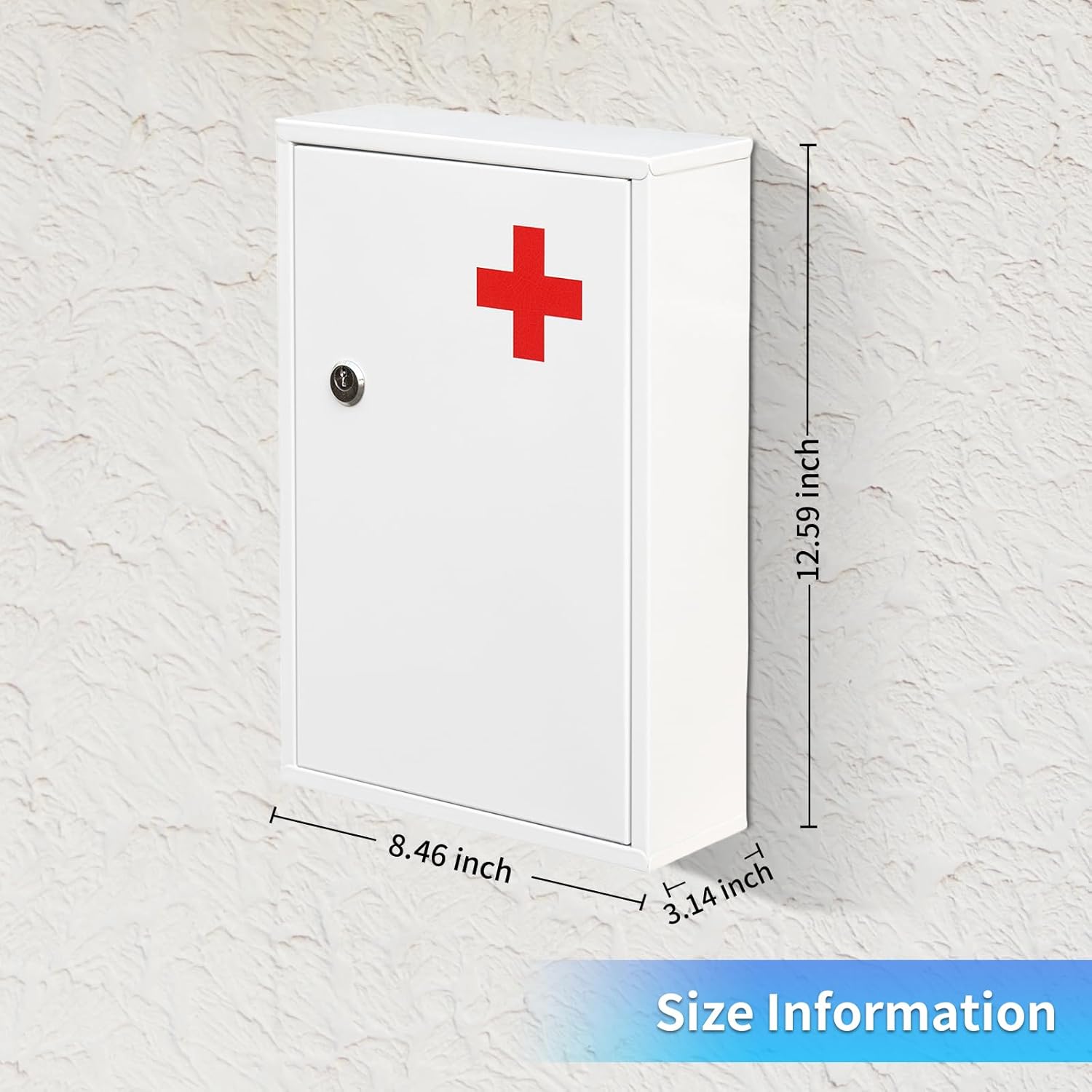 Wall Mount Locking Medicine Cabinet Organizer, Medicine Lock Box with Key, First Aid Box Empty Wall Cabinet, Secure Steel Medication Box