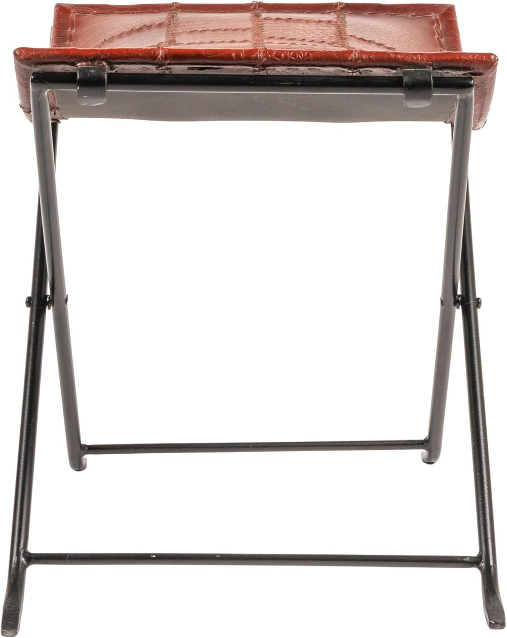 Creative Co-Op Collapsible Leather and Metal Stool, Russet Brown