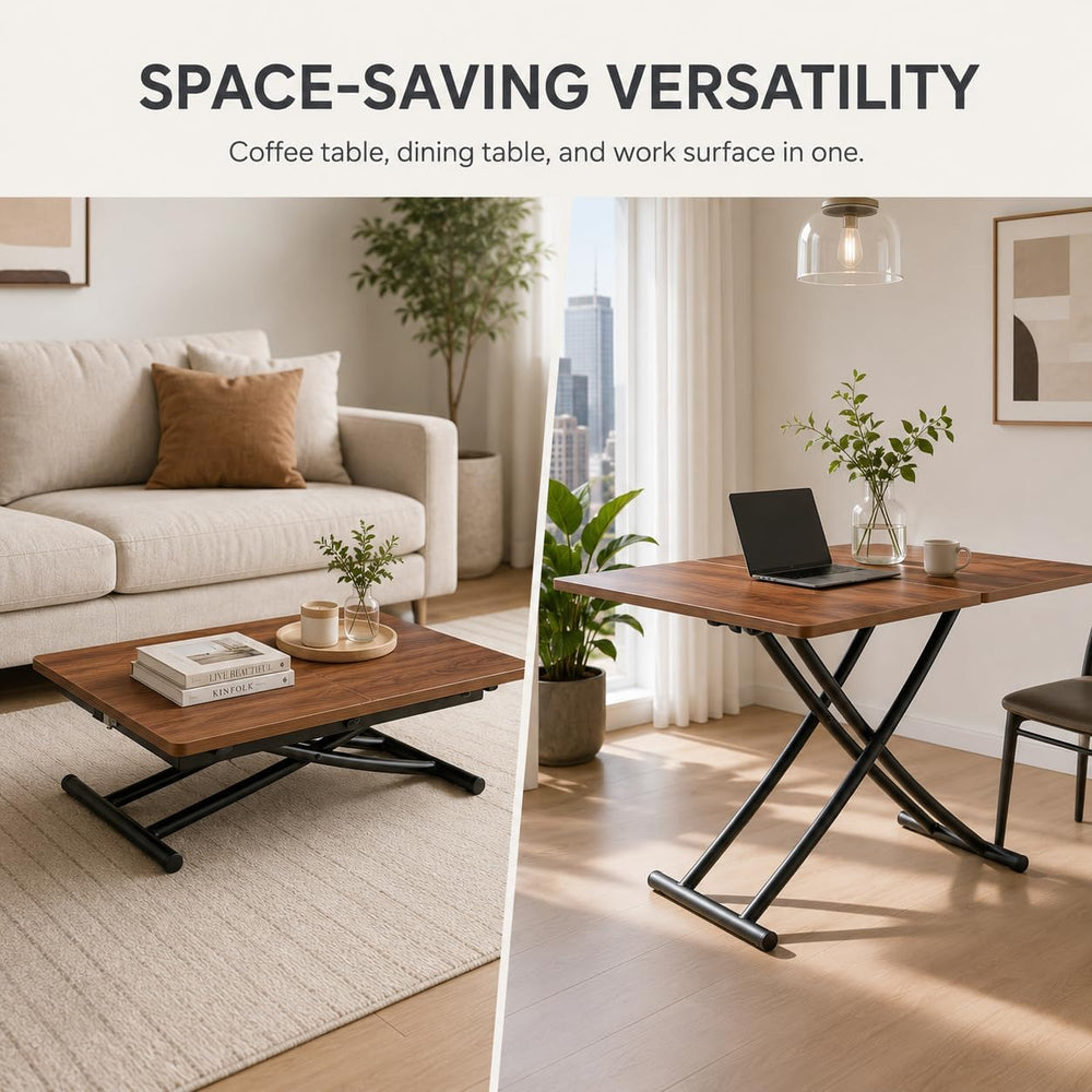 Liftable Folding Dining Table for 4, Adjustable Drop Leaf Table, Multi Functi...